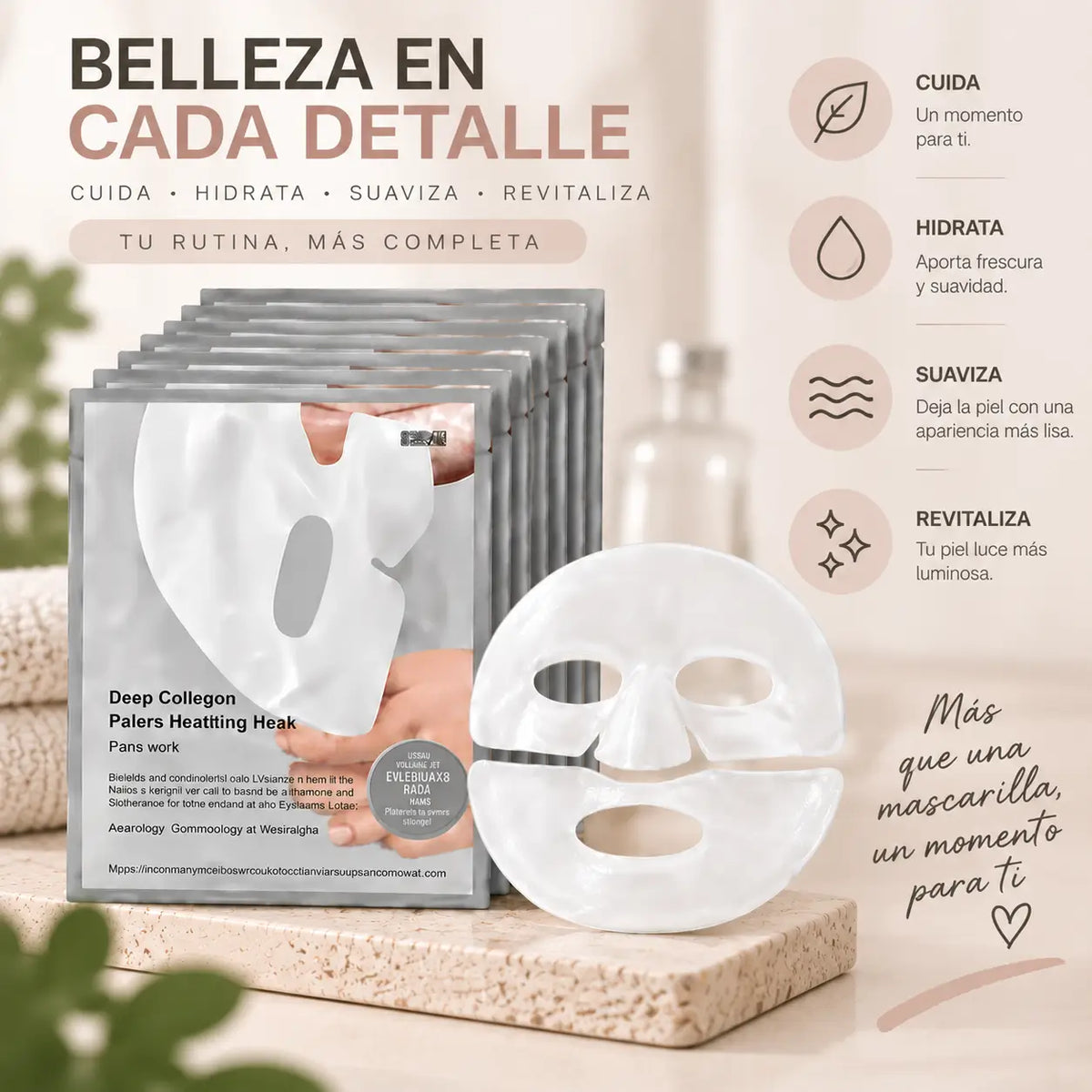 Deep Collagen, Real Deep Mask, Mascarilla Facial de Hidrogel con Colágeno, Set de Mascarillas