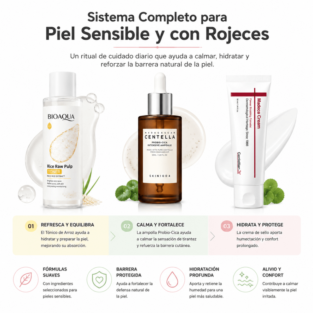 Kit de Cuidado Facial Antirojeces y Calma — Sistema de Cuidado para Piel Sensible - Zivanne