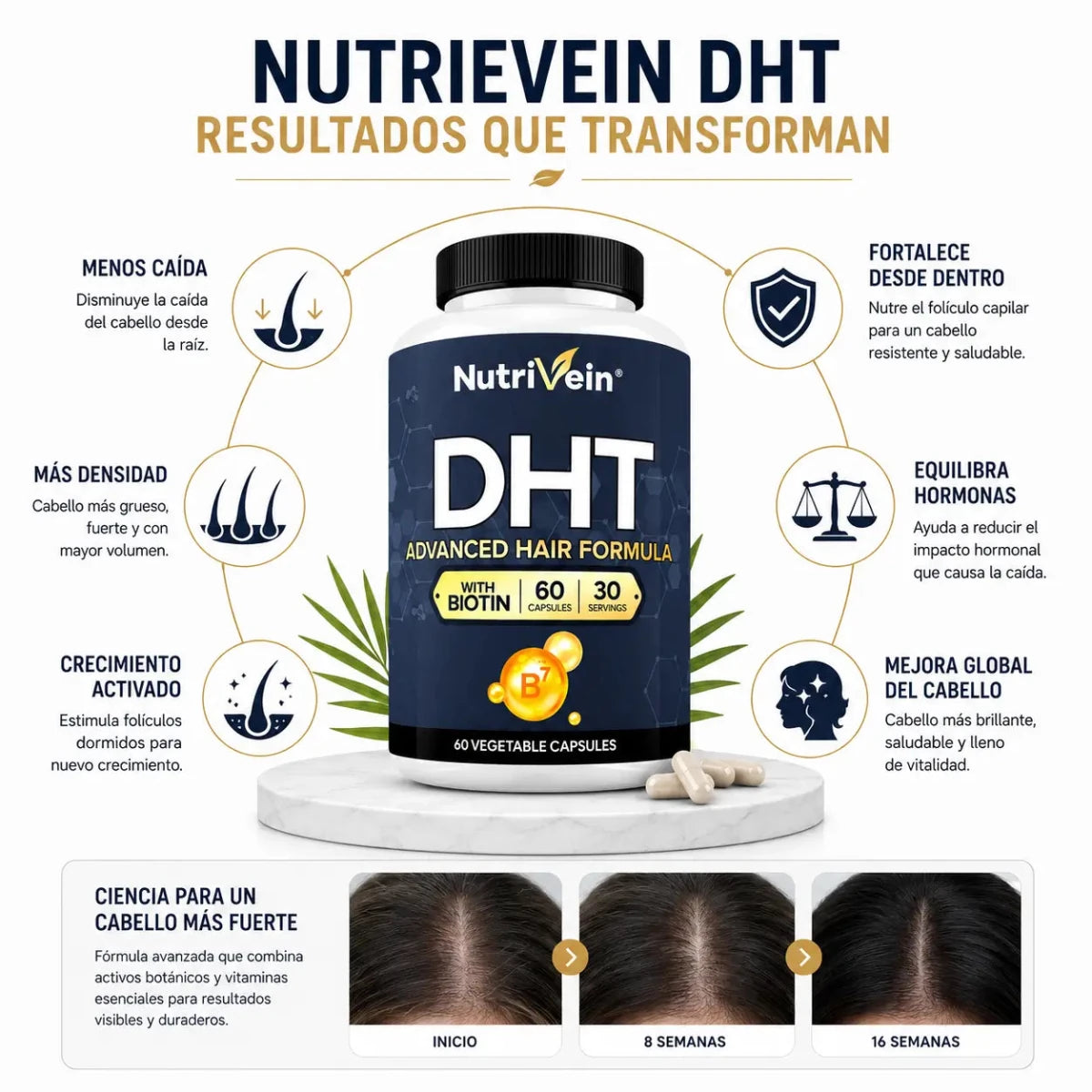 Nutrivein DHT Advanced Hair Blocker Suplemento Nutricional para Cabello Zivanne