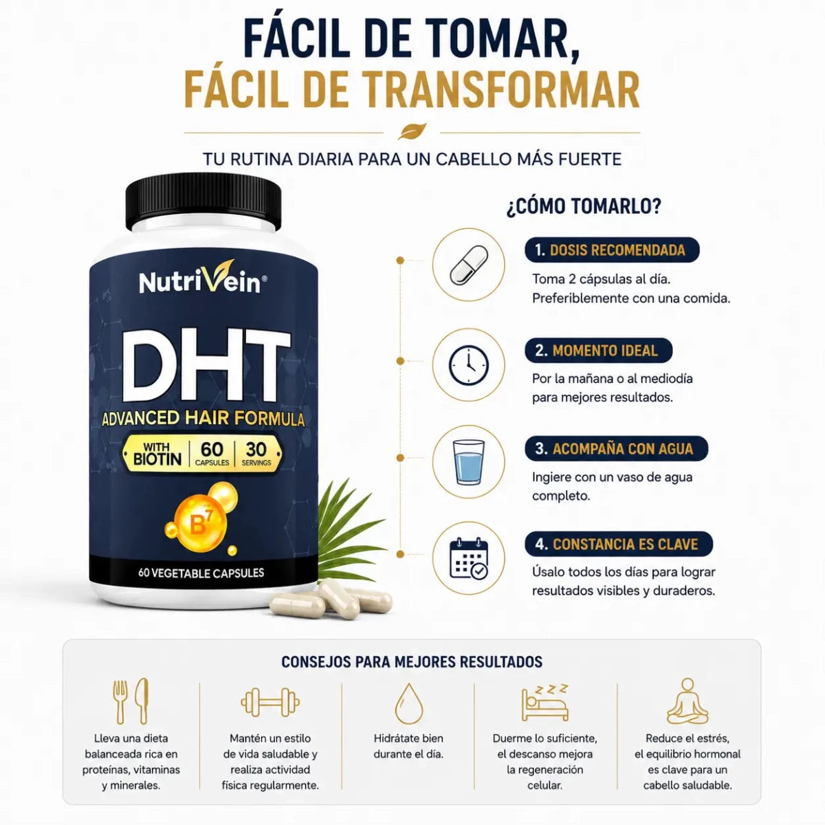Nutrivein DHT Advanced Hair Blocker Suplemento Nutricional para Cabello Zivanne