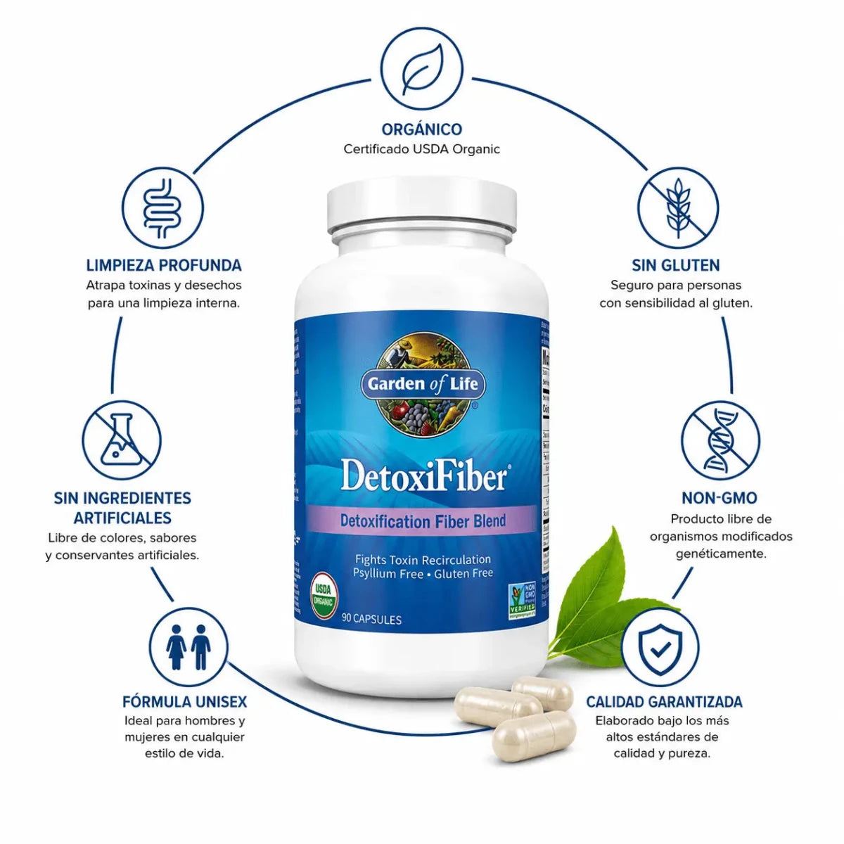 Garden of Life DetoxiFiber (90 Cápsulas) – Fibra Orgánica Digestiva - Zivanne