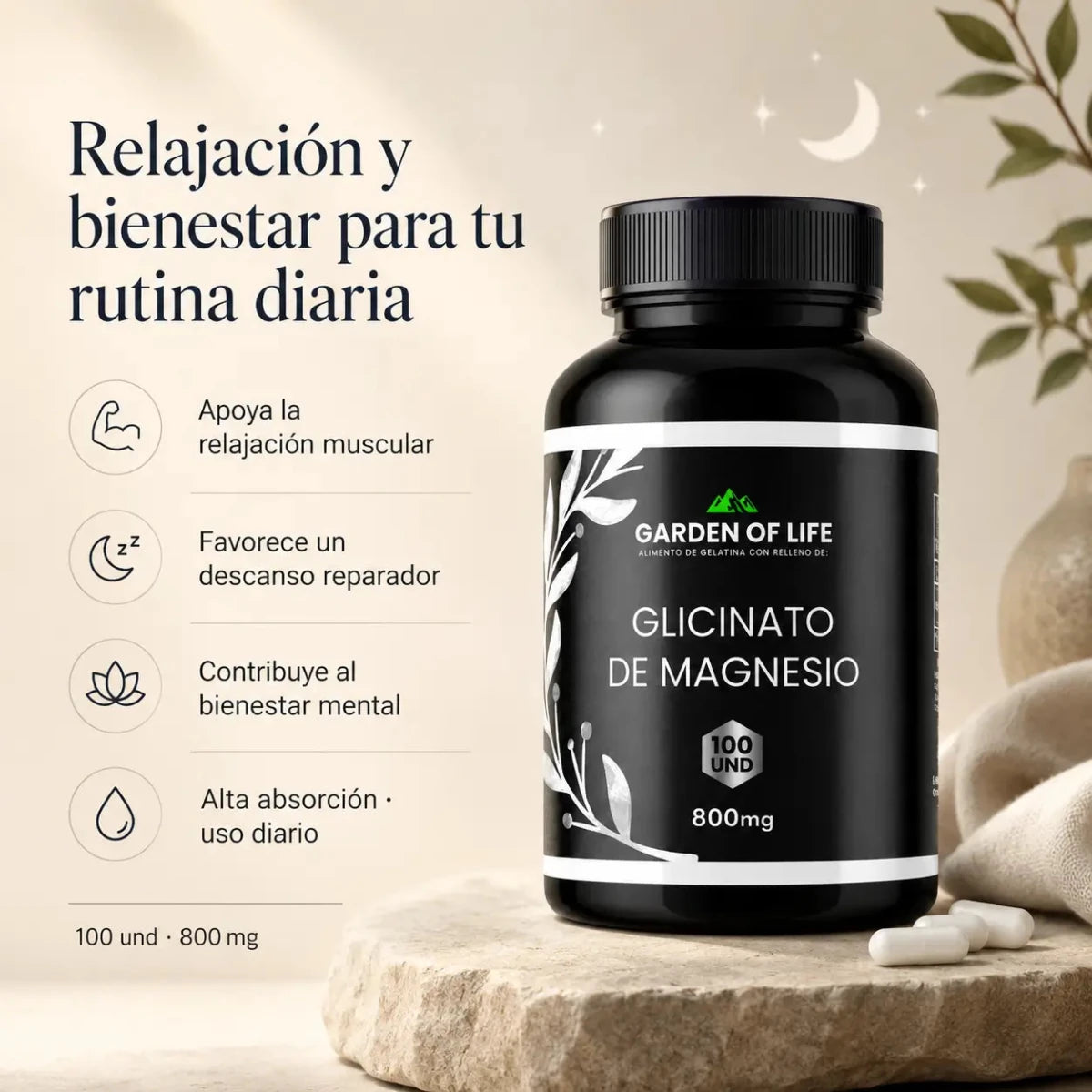 Glicinato de Magnesio Garden of Life Suplemento Mineral Zivanne