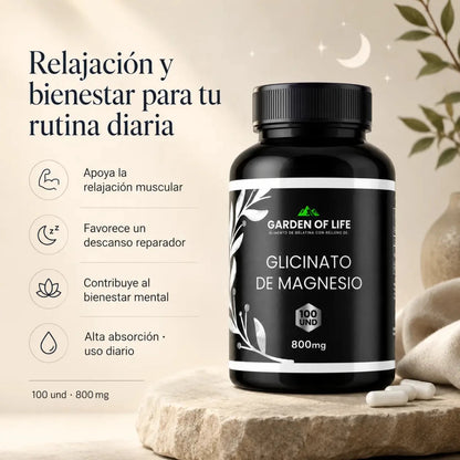 Glicinato de Magnesio Garden of Life Suplemento Mineral Zivanne