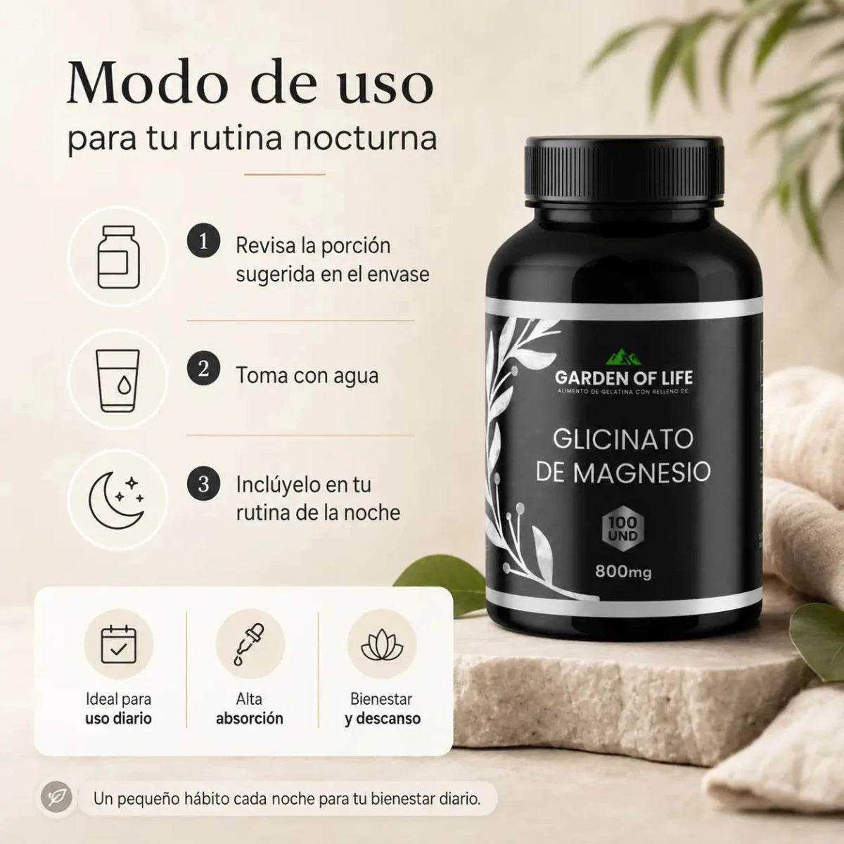 Glicinato de Magnesio Garden of Life Suplemento Mineral Zivanne