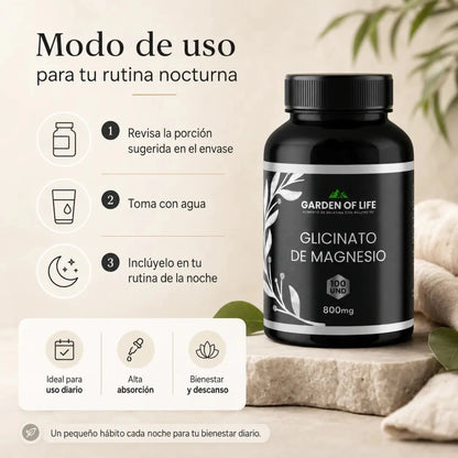 Glicinato de Magnesio Garden of Life Suplemento Mineral Zivanne