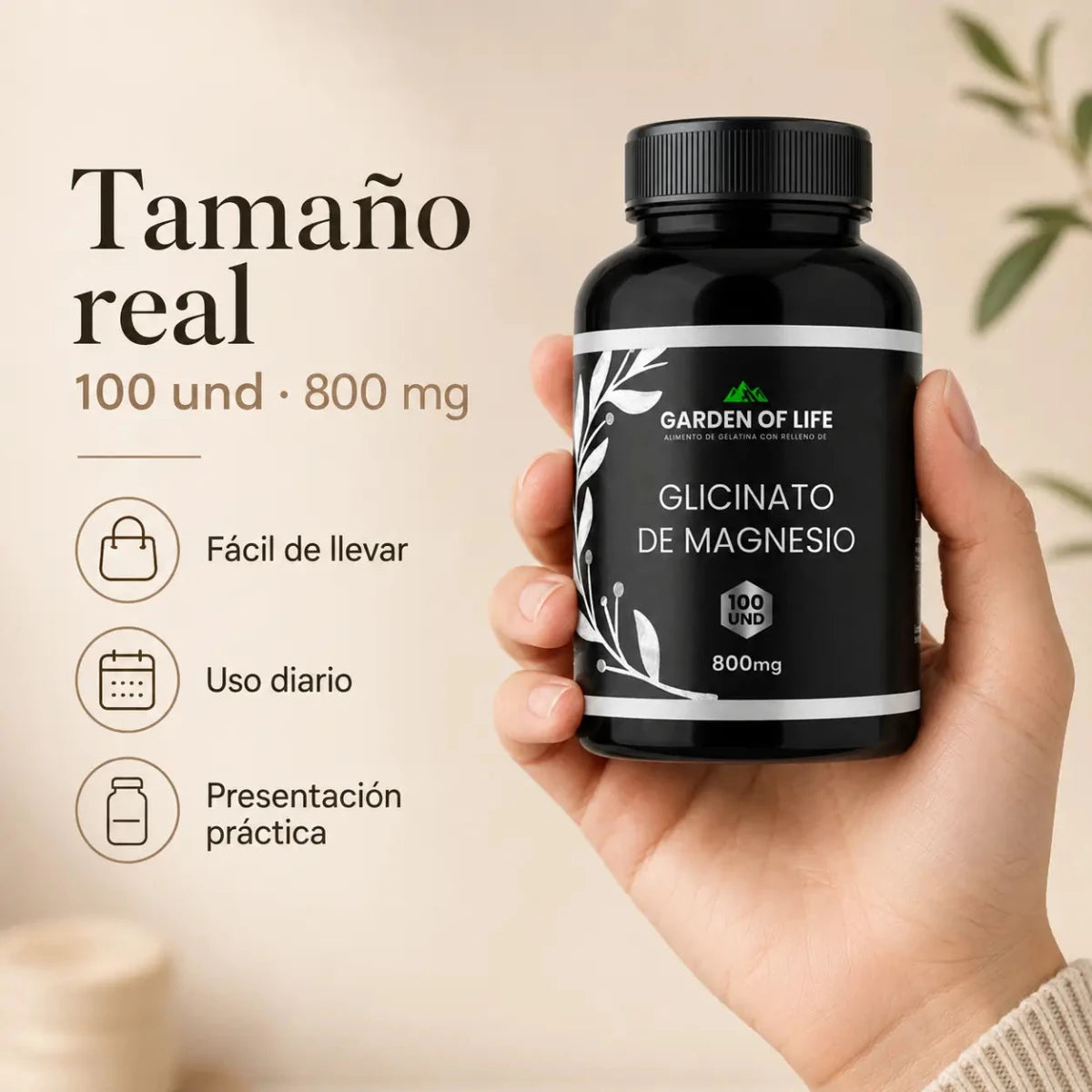 Glicinato de Magnesio Garden of Life Suplemento Mineral Zivanne