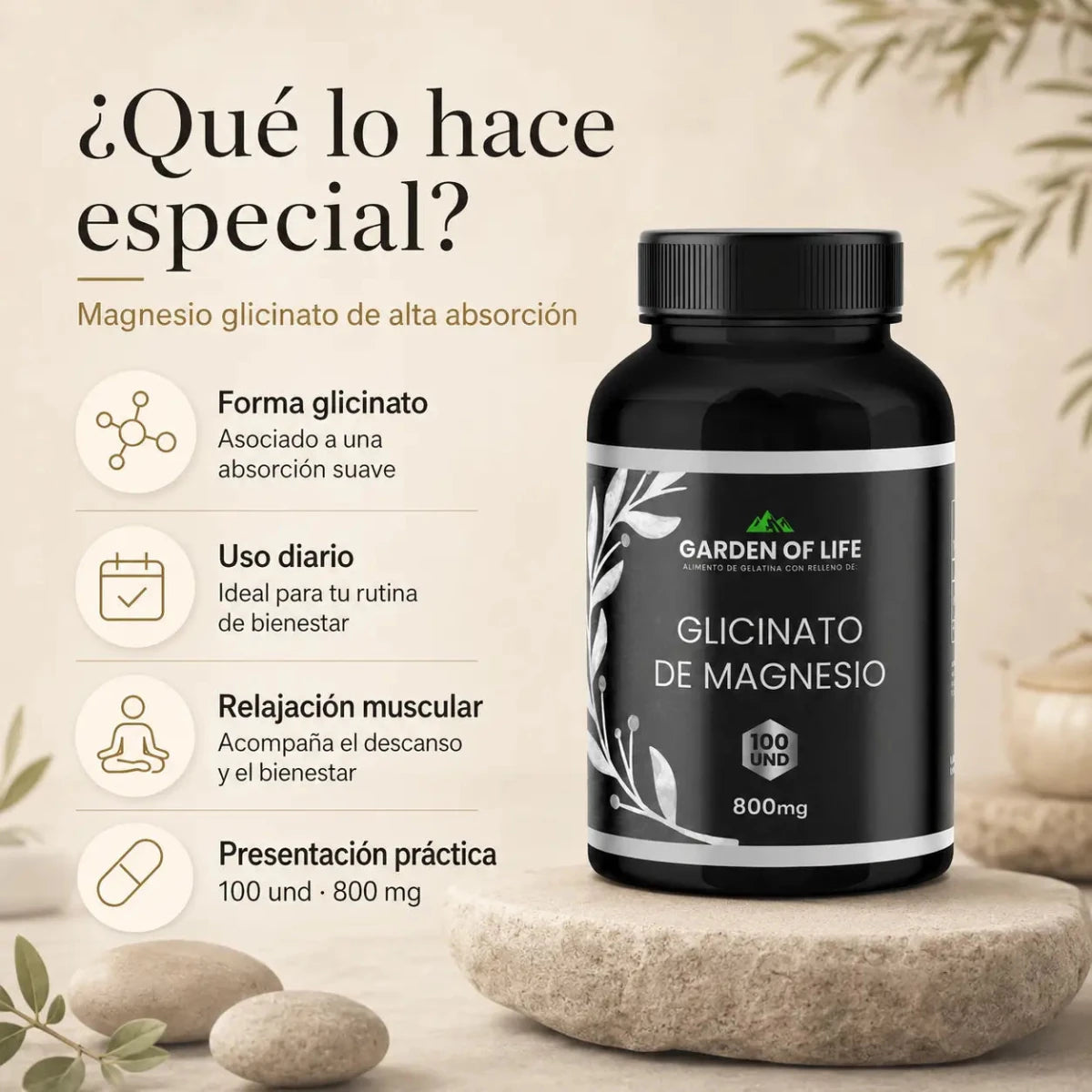 Glicinato de Magnesio Garden of Life Suplemento Mineral Zivanne