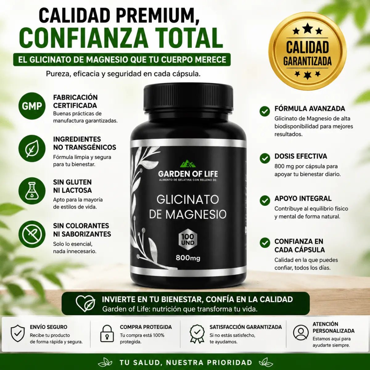 Glicinato de Magnesio Garden of Life – Suplemento Mineral - Zivanne