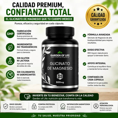 Glicinato de Magnesio Garden of Life – Suplemento Mineral - Zivanne