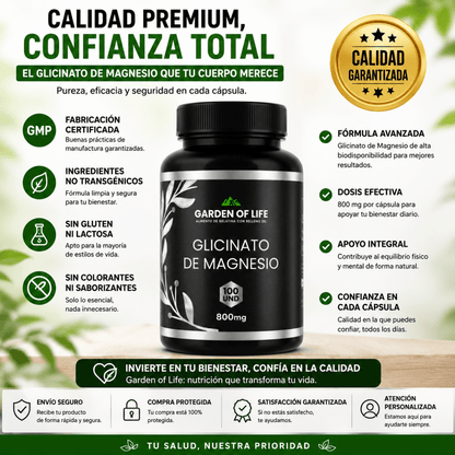 Glicinato de Magnesio Garden of Life Suplemento Mineral Zivanne