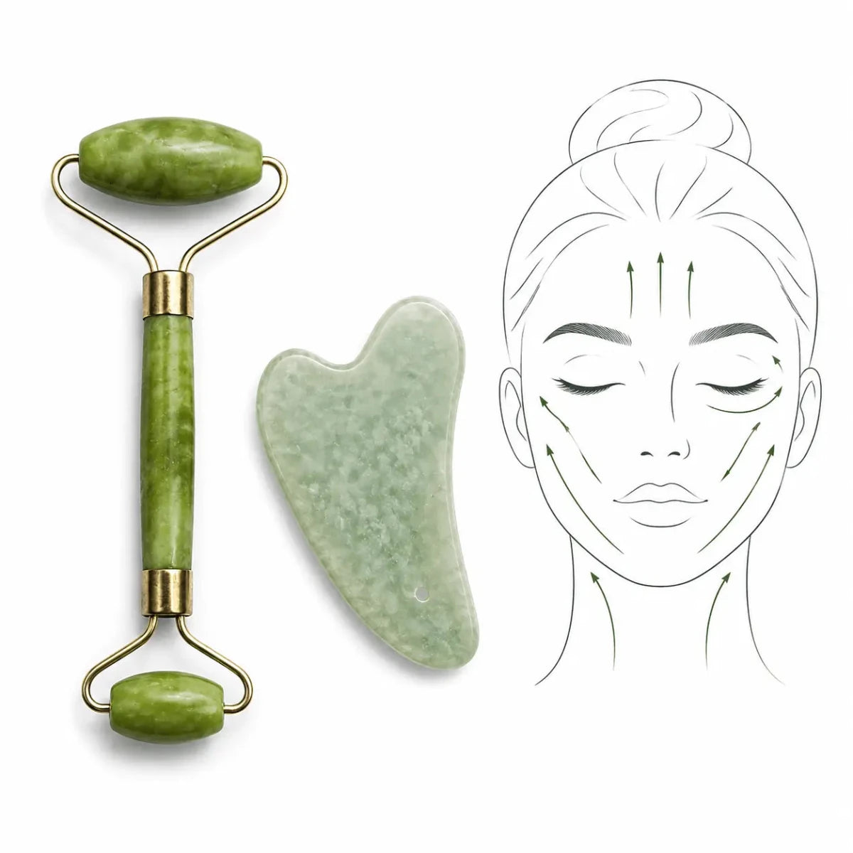 Zivanne Kit de Masaje Facial de Jade Rodillo Facial y Tabla Gua Sha Natural