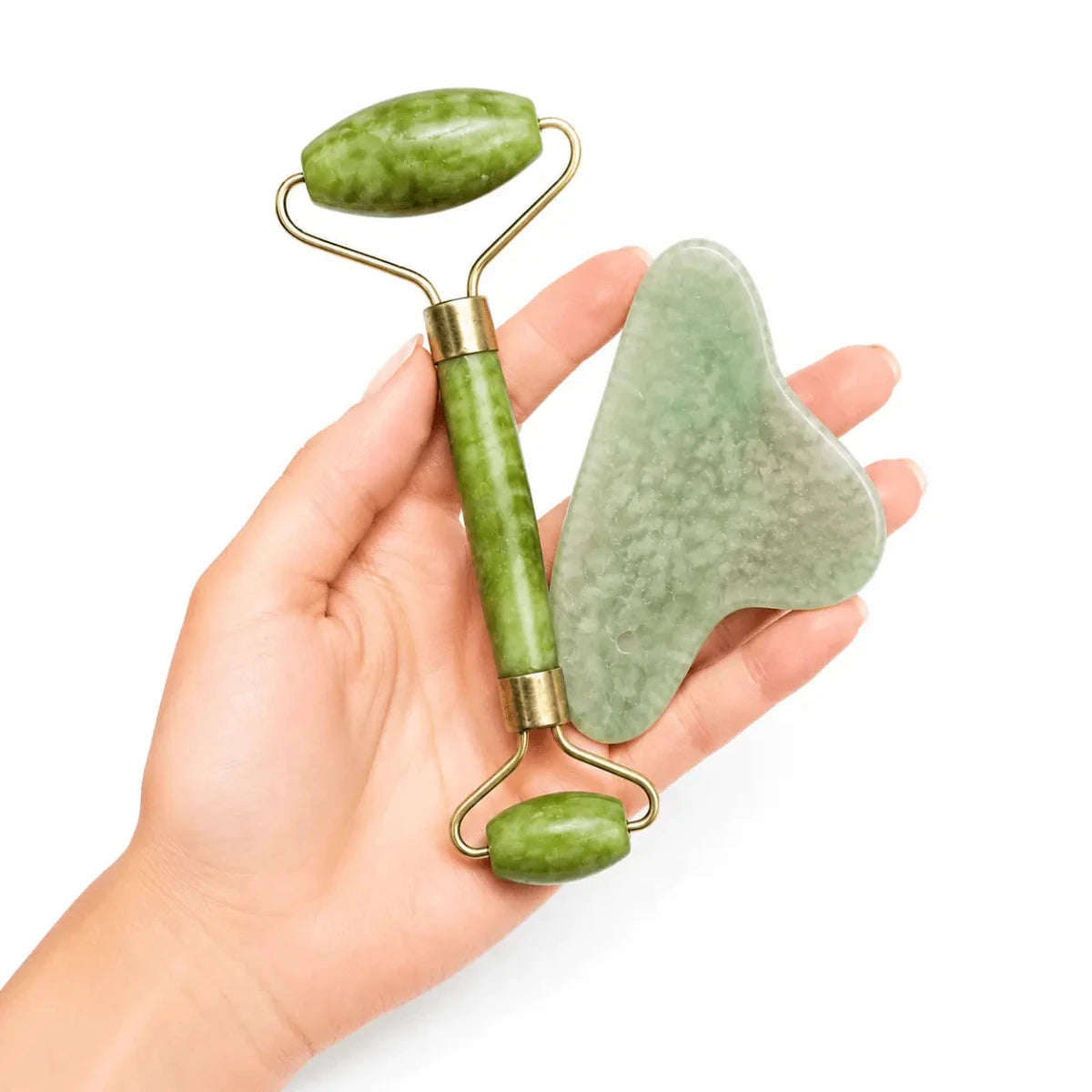 Zivanne Kit de Masaje Facial de Jade – Rodillo Facial y Tabla Gua Sha - Zivanne