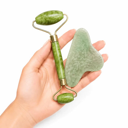 Zivanne Kit de Masaje Facial de Jade – Rodillo Facial y Tabla Gua Sha - Zivanne