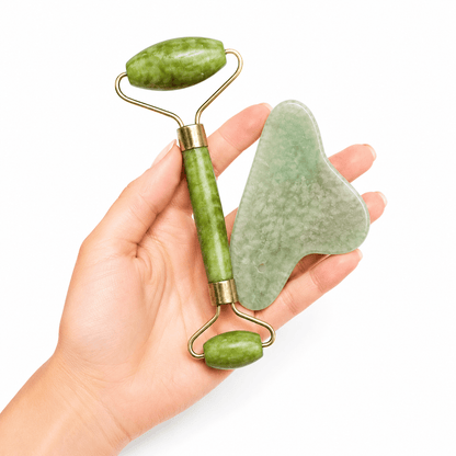 Zivanne Kit de Masaje Facial de Jade Rodillo Facial y Tabla Gua Sha Natural