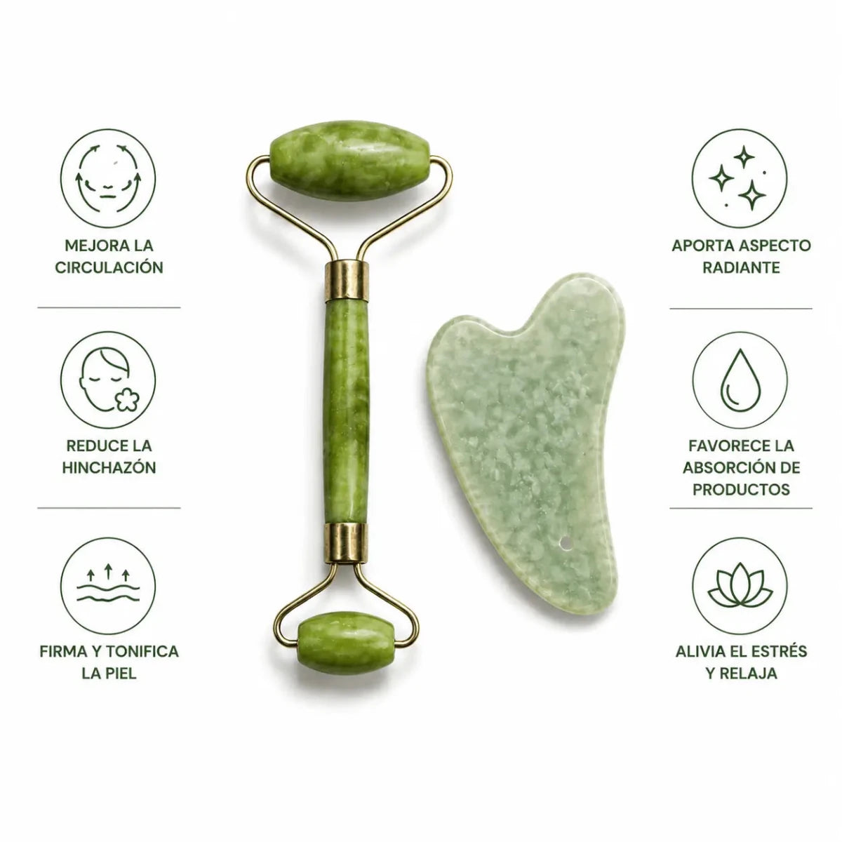Zivanne Kit de Masaje Facial de Jade Rodillo Facial y Tabla Gua Sha Natural
