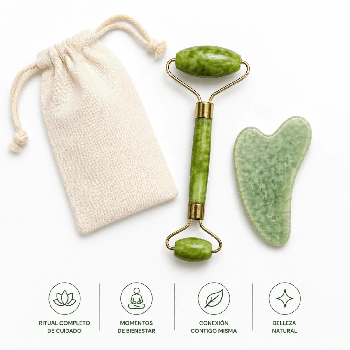 Zivanne Kit de Masaje Facial de Jade Rodillo Facial y Tabla Gua Sha Natural