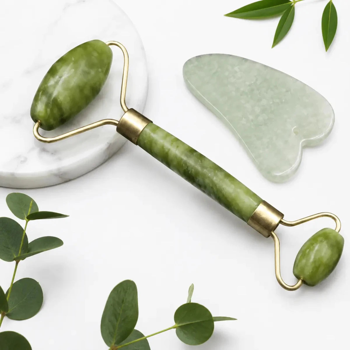 Zivanne Kit de Masaje Facial de Jade Rodillo Facial y Tabla Gua Sha Natural