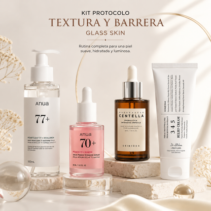 Zivanne, Kit Protocolo Textura y Barrera Glass Skin, Rutina de Cuidado Facial K-Beauty, Set de 4 Piezas