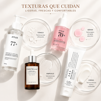 Zivanne, Kit Protocolo Textura y Barrera Glass Skin, Rutina de Cuidado Facial K-Beauty, Set de 4 Piezas