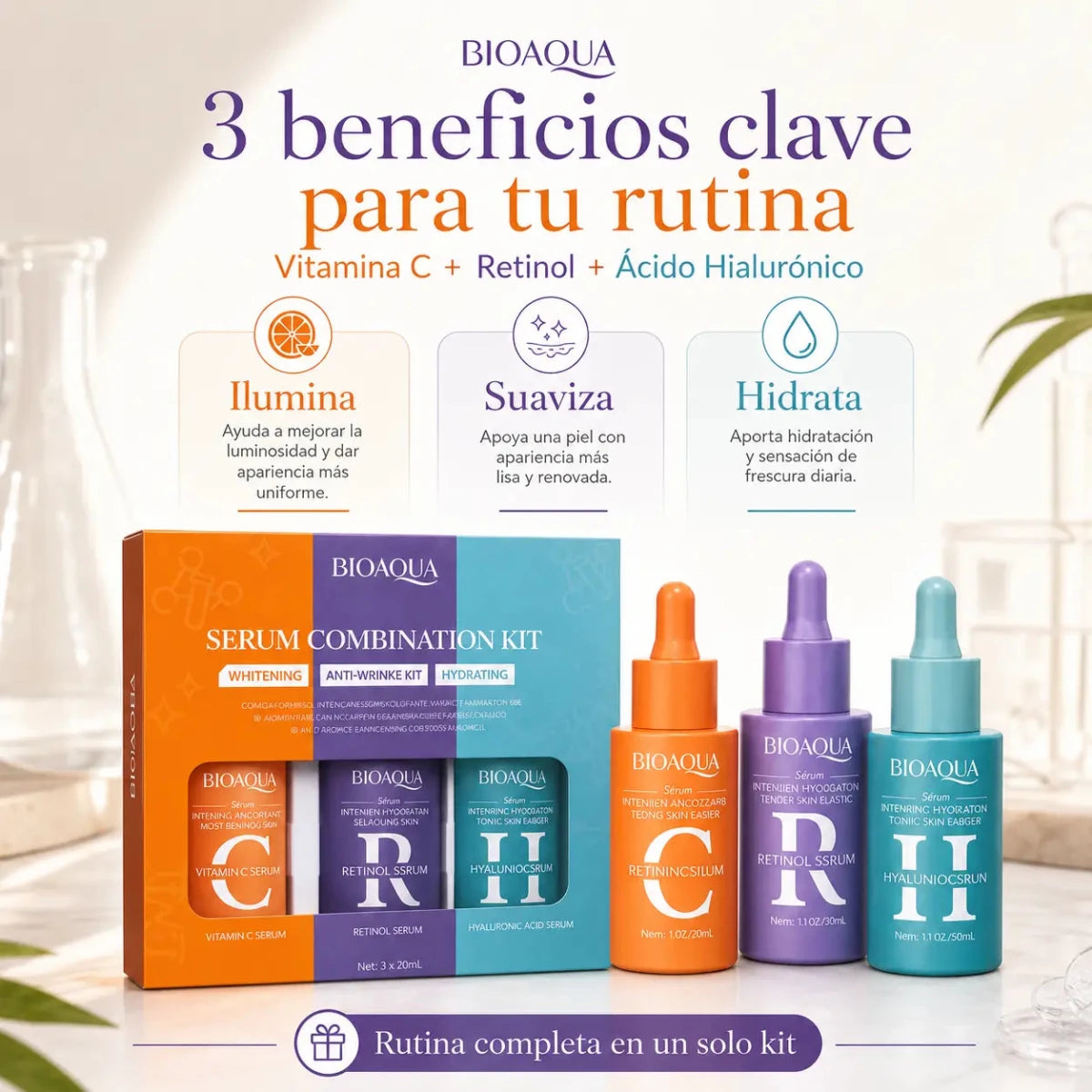 Zivanne Kit de Sérums Faciales con Vitamina C Retinol y Ácido Hialurónico