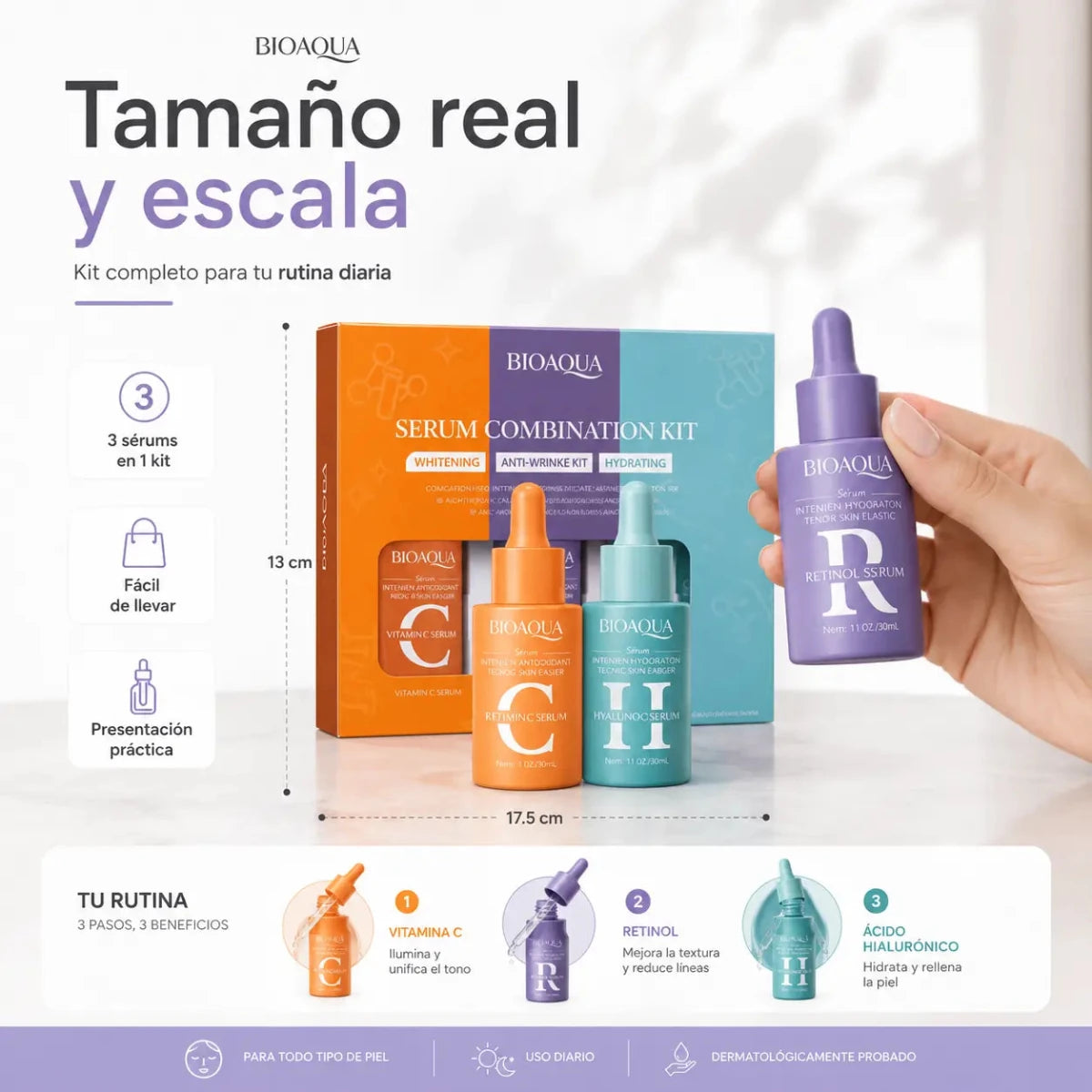 Zivanne Kit de Sérums Faciales con Vitamina C Retinol y Ácido Hialurónico