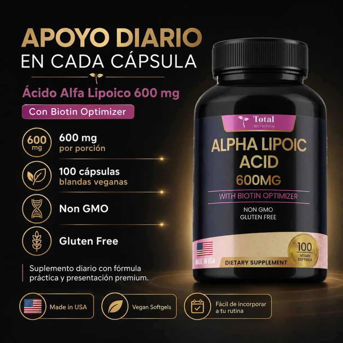 Ácido Alfa Lipoico Total Health Suplemento Antioxidante Zivanne