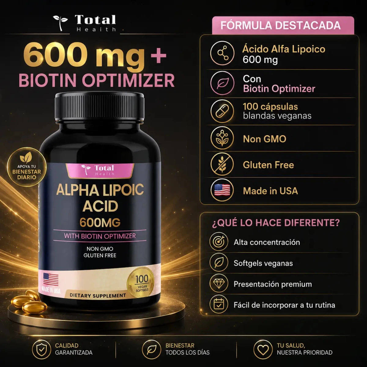 Ácido Alfa Lipoico Total Health Suplemento Antioxidante Zivanne