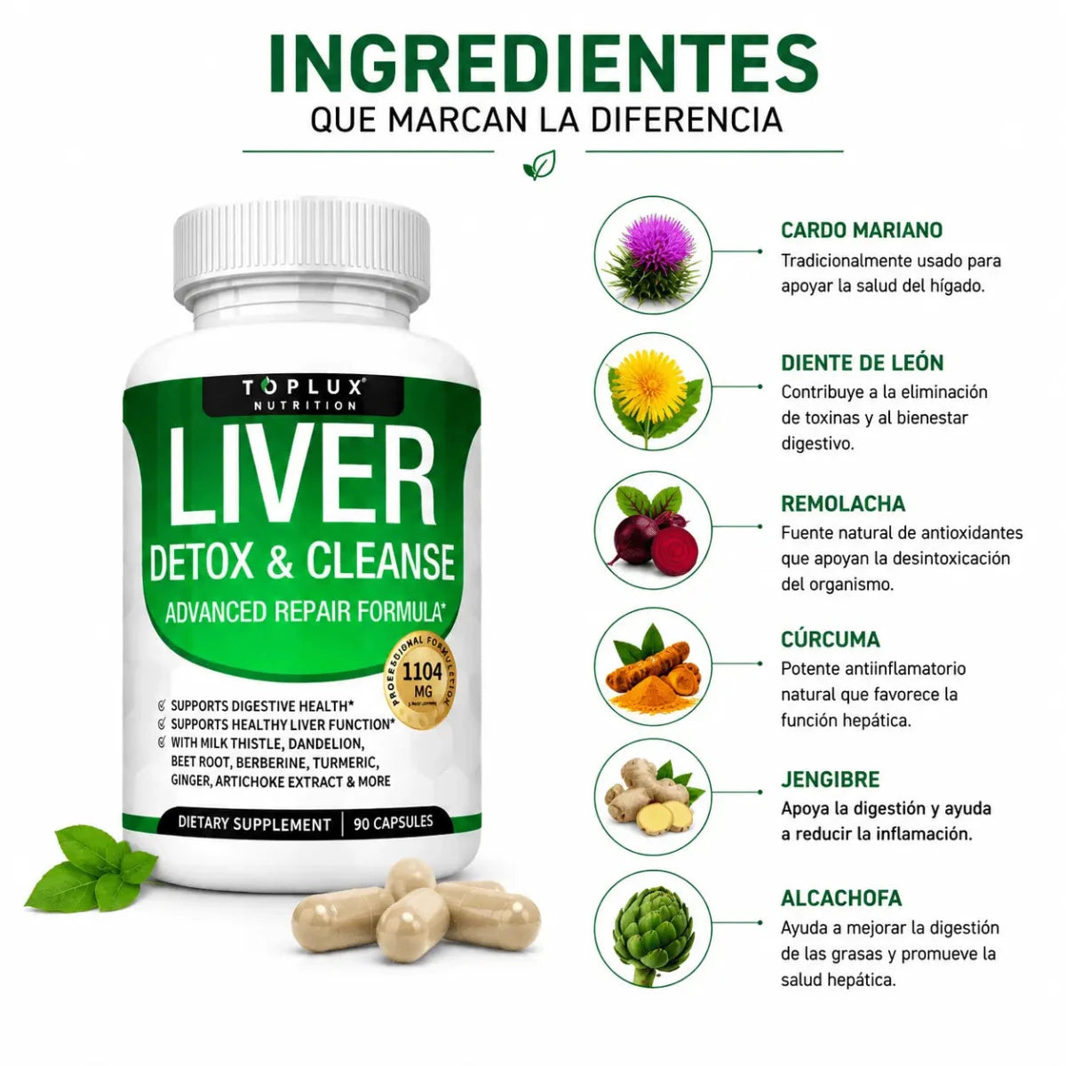 Toplux Nutrition Liver Detox & Cleanse (60 Cápsulas) – Soporte Botánico - Zivanne