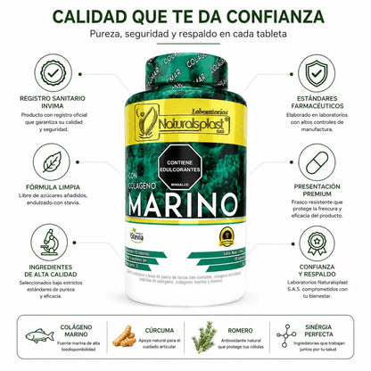Colágeno Marino Naturalsplast con Cúrcuma y Romero (100 Tabletas) - Zivanne