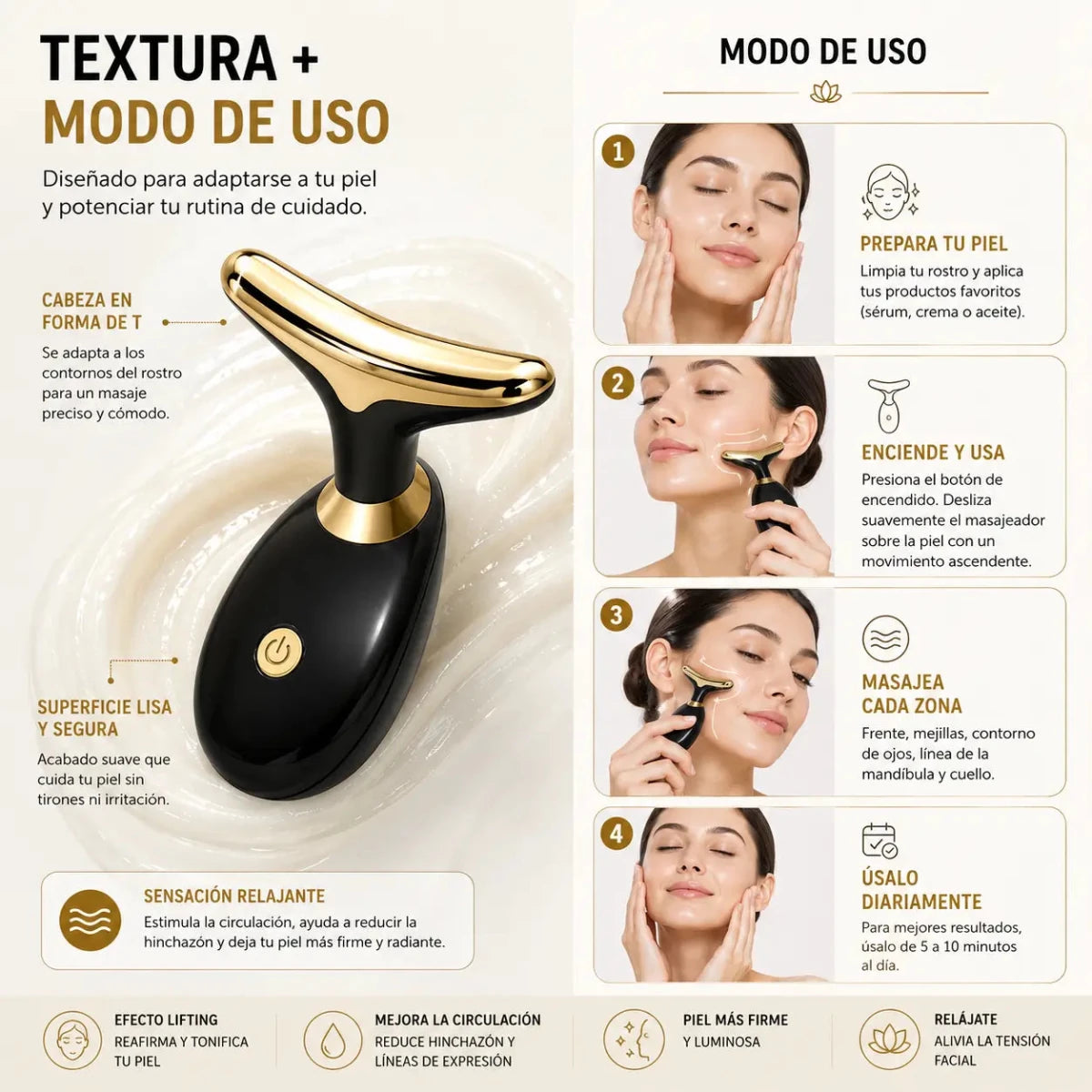 Zivanne Masajeador Facial Ergonómico dispositivo de cuidado cosmético