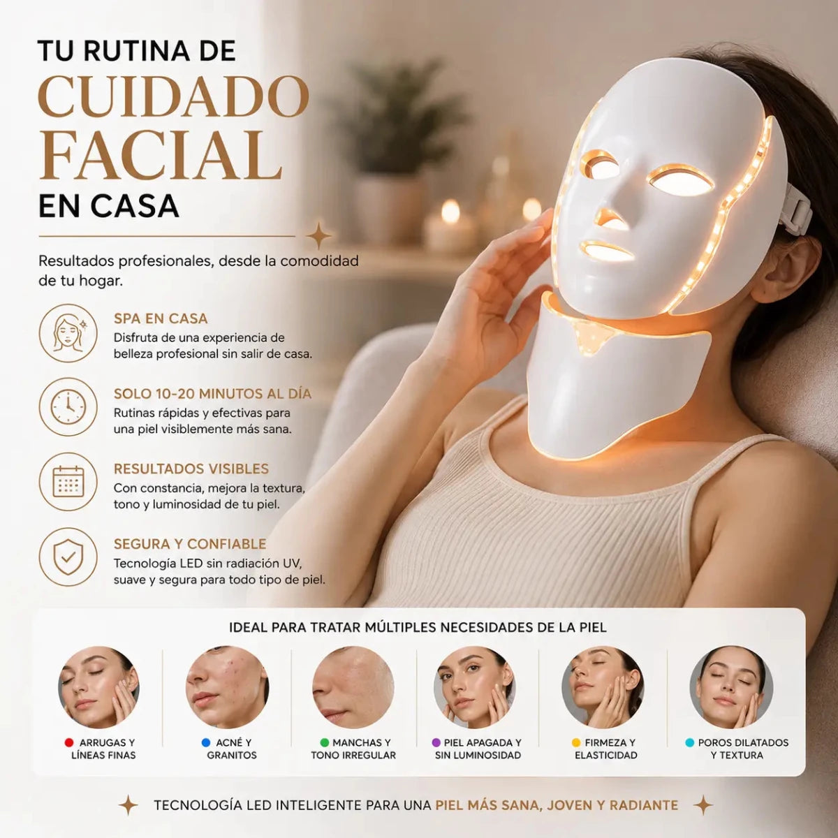 Zivanne Máscara Facial LED dispositivo de cuidado cosmético