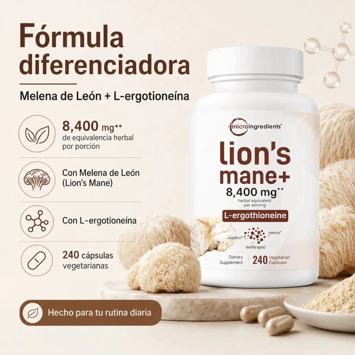 Melena de León Lion's Mane+ 240 cápsulas Zivanne