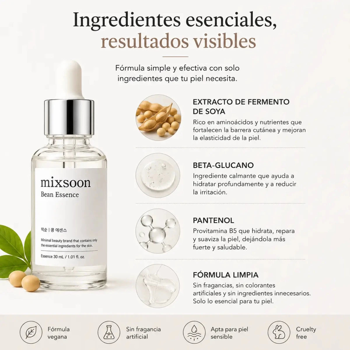 Mixsoon Bean Essence (30ml) — Esencia facial cosmética - Zivanne