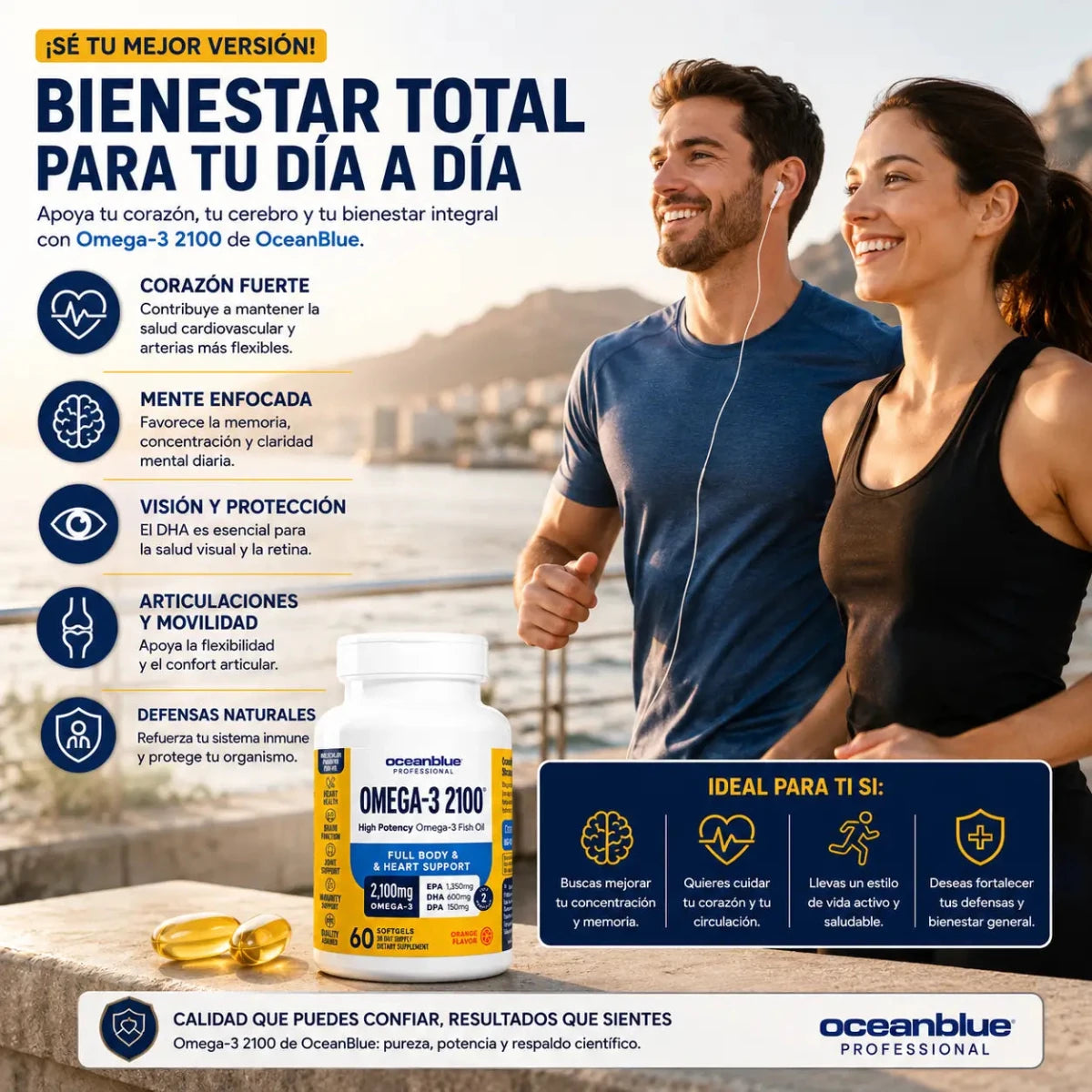 Omega-3 OceanBlue 2100 60 Cápsulas Blandas suplemento dietario Zivanne