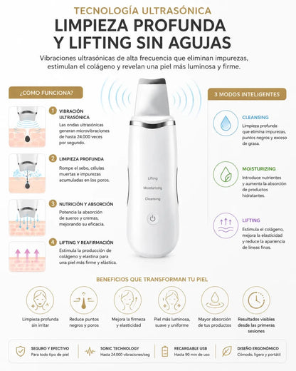 Zivanne Espátula Facial Ultrasónica Portátil — Dispositivo para cuidado cosmético - Zivanne