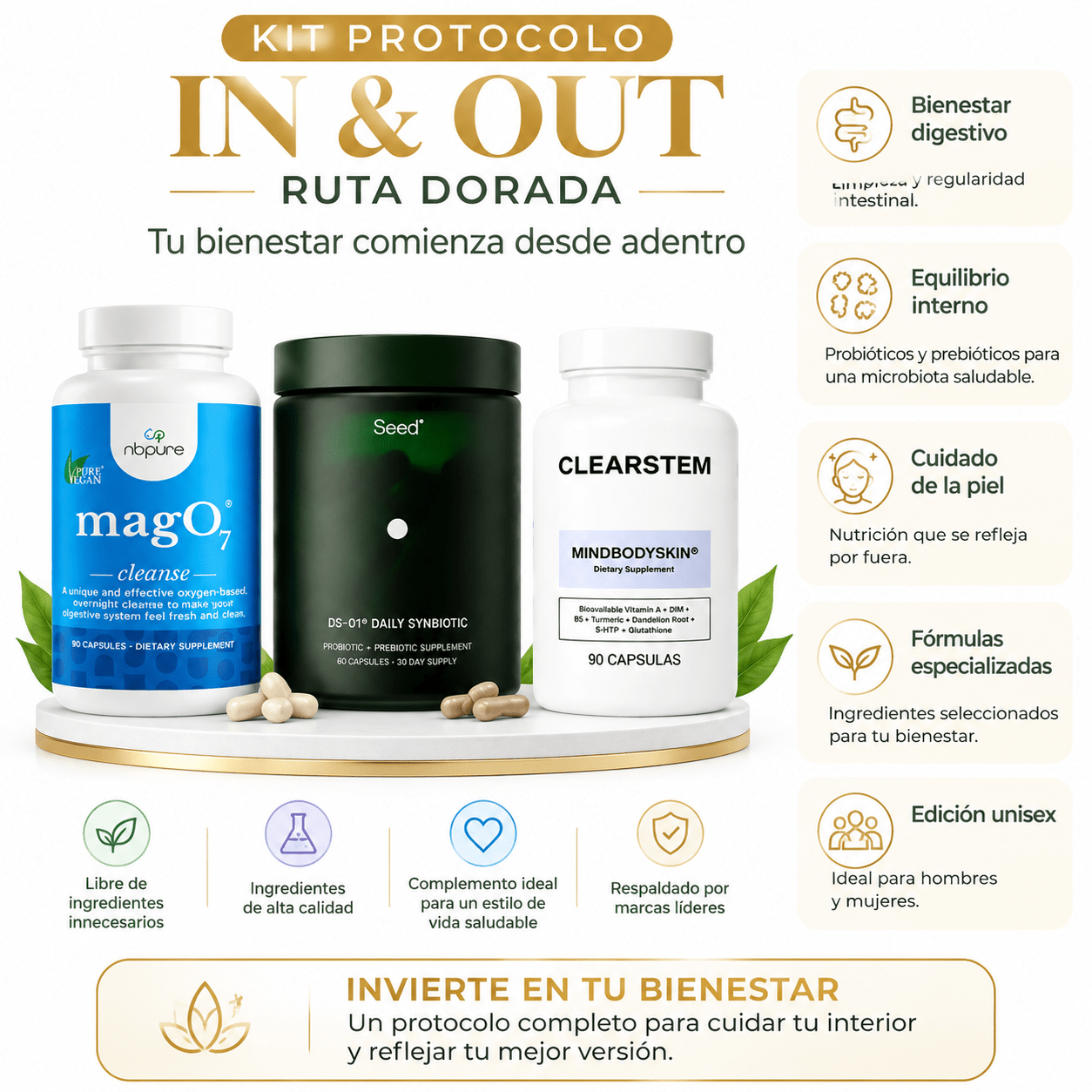 Kit Protocolo In & Out Ruta Dorada Unisex Rutina de Bienestar Zivanne