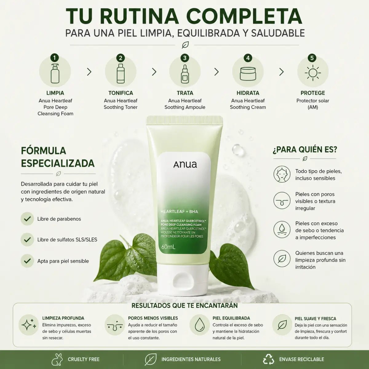 Anua Heartleaf Quercetinol Cleansing Foam (60ml) — Espuma Limpiadora - Zivanne