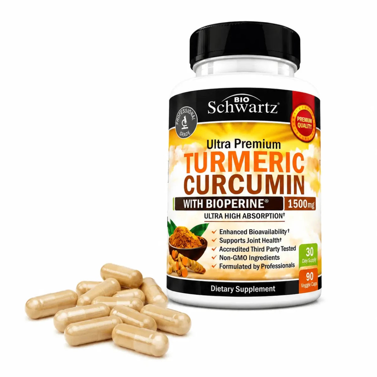 BioSchwartz Turmeric Curcumin con BioPerine 1500mg 90 Capsulas Cúrcuma Zivanne