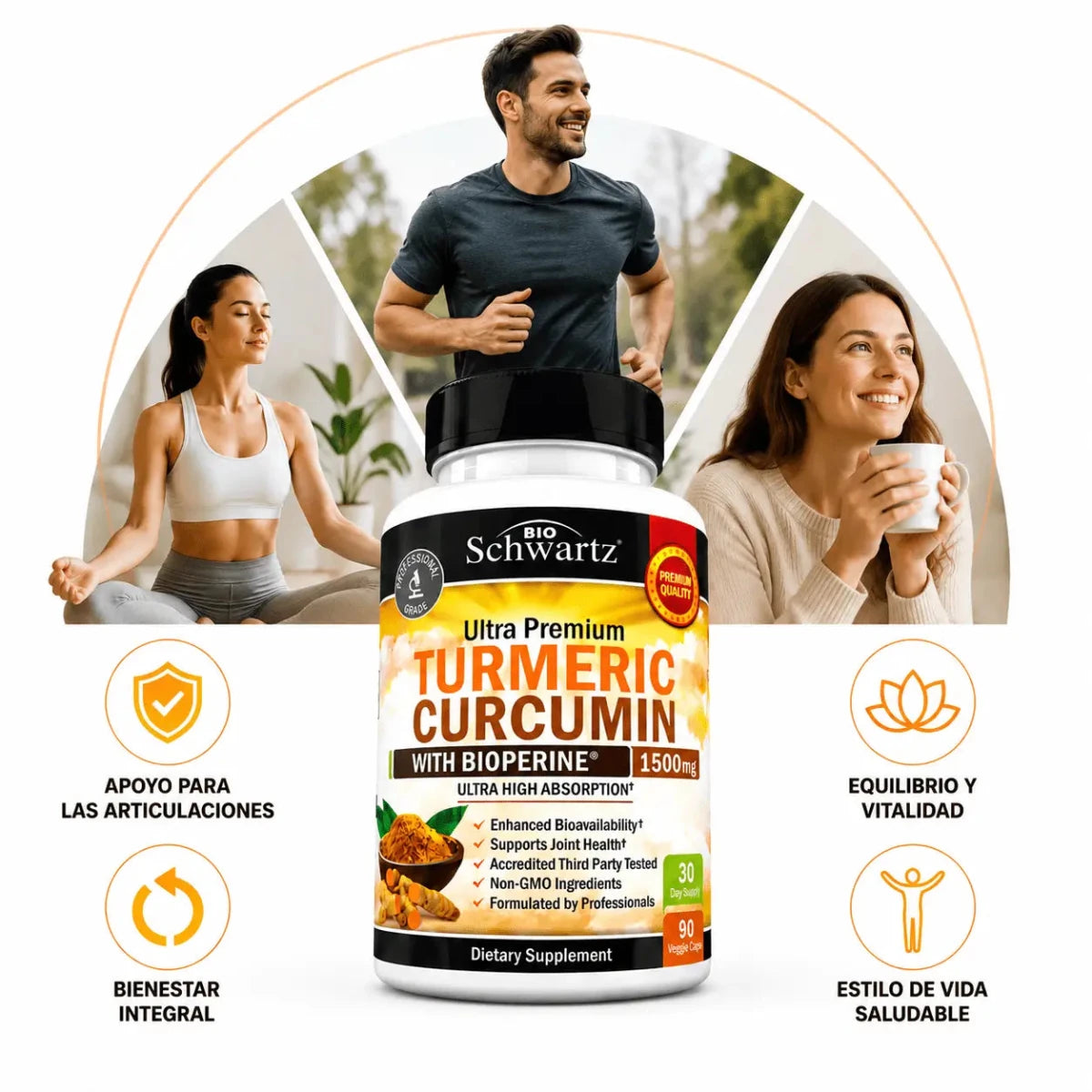 BioSchwartz Turmeric Curcumin con BioPerine 1500mg 90 Capsulas Cúrcuma Zivanne