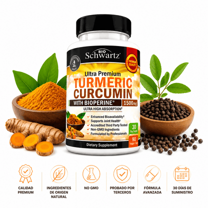 BioSchwartz Turmeric Curcumin con BioPerine 1500mg 90 Capsulas Cúrcuma Zivanne