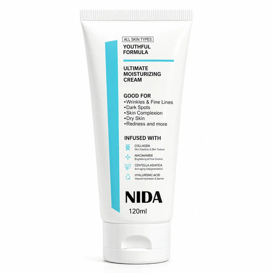 NIDA, Youthful Ultimate Moisturizing Cream, Crema Facial Hidratante Intensiva con Ceramidas, Ácido Hialurónico y Escualano, 120 ml